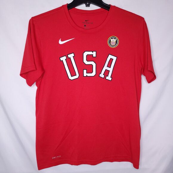 Nike USA Olympics T Shirt Mens Large Red Dri Fit Athletic Cut - Picture 1 of 10